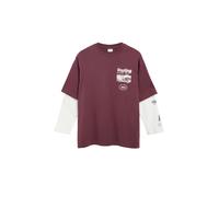 Oversize-Shirt S.OLIVER JUNIOR, Jungen, Gr. 134/140, rot (burgundy), Jersey, Obermaterial: 100% Baumwolle, oversize hüftlang, Rundhals, Shirts, Oversize-Form im 2in1-Look (56652841-134) burgundy