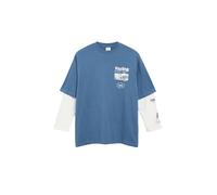 Oversize-Shirt S.OLIVER JUNIOR, Jungen, Gr. 158/164, blau, Jersey, Obermaterial: 100% Baumwolle, oversize hüftlang, Rundhals, Shirts, Oversize-Form im 2in1-Look (65008407-158) blau