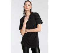 Oversize-Shirt TAMARIS, Damen, Gr. 40/42, schwarz, Jersey, Obermaterial: 100% Baumwolle, Basic, weit Po-bedeckend, Rundhals, Shirts Oversize-Shirt, in Longform mit abgerundetem Saum (84086946-40)