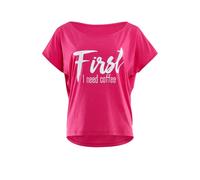 WINSHAPE Damen Ultra Leichtes Modal-kurzarmshirt Mct002 Mit Weißem Glitzer-aufdruck „first Need Coffee” T-Shirt, Deep-pink-weiss, L EU