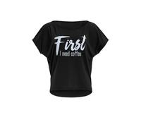 WINSHAPE Damen Ultra Leichtes Modal-kurzarmshirt Mct002 Mit Weißem Glitzer-aufdruck „first Need Coffee” T-Shirt, Schwarz-weiss-glitzer, L EU