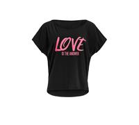WINSHAPE Damen Damen Ultra Leichtes Modal-Kurzarmshirt Mct002 Mit Neon Pinkem „Love The Answer” Glitzer T Shirt, Schwarz-Neon-Pink-Glitzer, S UK, MCT002-SCHWARZ-PINK-LOVE