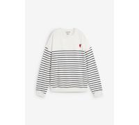 Sweatshirt BONPRIX, Damen, Gr. 44/46 (L), weiß (wollweiß, dunkelblau gestreift), Sweatware, Obermaterial: 60% Baumwolle, 40% Polyester, geringelt, gestreift, oversize hüftlang, Rundhals, Rippbündchen,