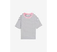 T-Shirt BONPRIX, Damen, Gr. 44/46 (L), schwarz-weiß (weiß, schwarz, rosa gestreift), Jersey, Obermaterial: 100% Baumwolle, geringelt, gestreift, oversize hüftbedeckend, Rundhals, Shirts T-Shirt, Overs