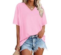 Oversize T-Shirt Damen Loses Oberteil mit halben Ärmeln Boyfriend-Stil Tops(Rosa, XL)