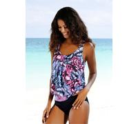 Oversize-Tankini LASCANA, Damen, Gr. 48, N-Gr, bunt (schwarz, pink), Polyamid, bedruckt, Bikini-Sets, im fantasievollen Trend-Design (302816-48) schwarz, pink