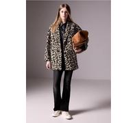 Longblazer STREET ONE STUDIO, Damen, Gr. 42, braun (mocha kiss), Stoff, 100% Polyester, animal-print, oversize lang, V-Ausschnitt, abgesteppt, Blazer Longblazer, mit Leo-Muster (94463312-42) mocha kis