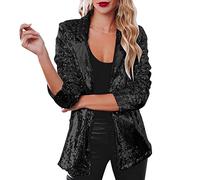 Oversized Blazer Damen 80Er Jahre - Longblazer Damen Elegant Silber - Party Pailletten Sakko Schulterpolster Festliche Lang Jacke Modern Glitzer Bolero Festlich Glänzend Long Blazer Für Abendkleid