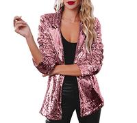 Oversized Blazer Damen 80Er Jahre - Longblazer Damen Elegant Silber - Party Pailletten Sakko Schulterpolster Festliche Lang Jacke Modern Glitzer Bolero Festlich Glänzend Long Blazer Für Abendkleid