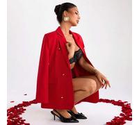 Oversized Blazer, Herz-Verzierung, Einreihiges Design, strukturierte Schultern, weiches Crêpe-Gewebe, kräftiges Rot, auffälliges Oberteil, moderner, s