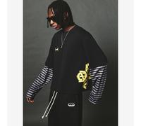 Oversized Boxy Crew Neck Kurzarm Drop Shoulder Schwarzes T-Shirt Mit Auffälligem Gelbem Sprayfarben Logo Grafik Rückendruck Street Style Lässig Top