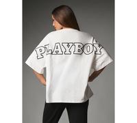 Oversized Crew Neck T-Shirt mit auffälligem Applikations-Logo-Muster auf der Rückseite, boxy Schnitt, Drop-Shoulder, Kurzarm, lässiges Sommer-Top