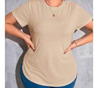 Oversized Damen Minimalistisches strukturiertes T-Shirt mit Rundhalsausschnitt und Kurzarm, modisch vielseitig