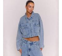 Oversized Denim Jacke mit Pattentaschen in Dunkelwäsche, nur für Herbst, Winter, Abendausgang, Streetwear, süß