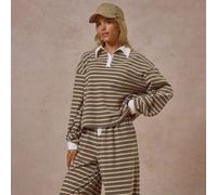 Oversized gestreifter Kragen Langarm-Oberteil nur für Herbst Winter, coole Streetwear für Ausgehen, Lässig Alltag, neuer Retro-Stil