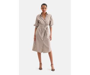 Oversized Hemdblusenkleid mit 3/4 Arm und Taillengürtel aus Baumwoll Stretch Braun 34 (60.852807-0029-34)