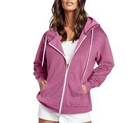 Oversized Hoodie Damen Freizeitjacke mit Kapuze 2023 Herbst Winter Jacke Einfarbig Leicht Sweatjacke Große Größen Full Zip Sweatshirt Sportjacke Übergangsjacke