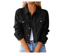 Oversized Jeansjacke Damen Schwarz - Damen Jeansjacke Stretch XL - Kurze Jeansjacken Tailliert Übergangsjacke Kurz Jeans Jacken Zum Kleid Jeanshemd Elegant Jeansbluse Für Mädchen Oversize Langarm