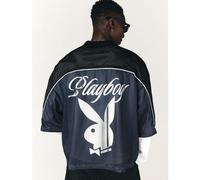 Oversized Jersey-Top mit Hasen-Grafik, Mesh-Einsätzen, Farbblock-Design, V-Ausschnitt, Kontrastsaum und Logo-Muster
