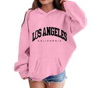Oversized Kapuzenpullover Für Mädchen Los Angeles Buchstaben Druck Langarmshirt Pullover Sweatshirt mit Kapuzen Weiches Langarm Kapuzenpulli Kinder Pulli Hoodie Oberteile für 2-13 Jahre