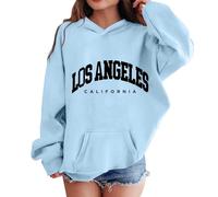 Oversized Kapuzenpullover Für Mädchen Los Angeles Buchstaben Druck Langarmshirt Pullover Sweatshirt mit Kapuzen Weiches Langarm Kapuzenpulli Kinder Pulli Hoodie Oberteile für 2-13 Jahre