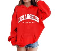 Oversized Kapuzenpullover Für Mädchen Los Angeles Buchstaben Druck Langarmshirt Pullover Sweatshirt mit Kapuzen Weiches Langarm Kapuzenpulli Kinder Pulli Hoodie Oberteile für 2-13 Jahre