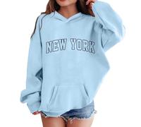 Oversized Kapuzenpullover Für Mädchen New York Buchstaben Druck Langarmshirt Pullover Sweatshirt mit Kapuzen Weiches Langarm Kapuzenpulli Kinder Pulli Hoodie Oberteile für 2-13 Jahre