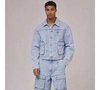 Oversized, karierter, kurzer, strukturierter Cargostil Denim Jacke mit Hardwear-Details, Co-Ord-Oberteil nur für Frühling/Sommer Essentials und Urlaub