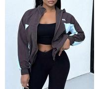 Oversized Nylon-Trainingsjacke mit Kontrastpaneelen, durchgehender Reißverschluss, nur Oberteil, Frühling, Buchhandlung, Oversized, Flughafen, sportli