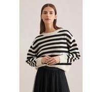 Strickpullover SEIDENSTICKER, Damen, Gr. M, schwarz, 80% Wolle, 15% Polyamid, 5% Kaschmir, gestreift, oversize, Pullover Strickpullover, 1/1 Gestreift (71342154-M)