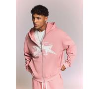 Oversized Reißverschluss-Hoodie mit abgenutztem Sternengrafik-Muster und gewaschener Fleece-Oberfläche