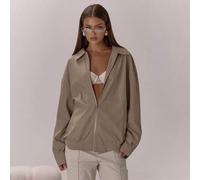 Oversized Reißverschluss-Jacke aus Kunstleder mit Raffung, nur für elegante, sexy Anlässe wie Nachtausgänge, Urlaub, Büro, Herbst, geschichtete Winter