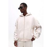 Oversized Reißverschluss-Kapuzenjacke mit Schriftprint, lässiger Streetwear-Sweatshirt, geeignet für Outdoor-Musikfestivals, Nachtclubs, Bars, Geschen