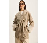 Oversized Schal-Kragen Filzjacke mit Kunstfell-Bündchen S