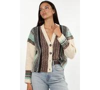 Oversized Soft-Touch Muster V-Ausschnitt Strickcardigan L