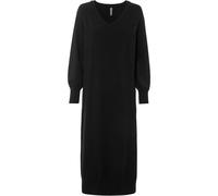 Strickkleid BONPRIX "Oversized Strickkleid in Midilänge", Damen, Gr. 52/54 (XXL), N-Gr, schwarz, Obermaterial: 67% Polyacryl, 30% Polyester, 3% Elasthan, lässig geschnitten, V-Ausschnitt, Kleider Stri