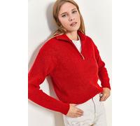 Oversized strukturierter Strickpullover mit Reißverschlusskragen S/M