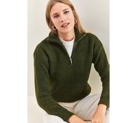 Oversized strukturiertes Strickpullover mit Reißverschlusskragen S/M
