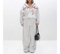 Oversized Sweatshirt mit hohem Kragen, Reißverschluss, Schriftprint und Flammendetail für bequeme Lässig-Looks