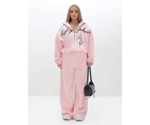 Oversized Sweatshirt mit hohem Kragen, Reißverschluss, Schriftprint und Katzen-Grafik für lässigen Winter-Streetwear