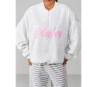 Oversized Sweatshirt mit Reißverschluss, Schriftprint und Hase Logo auf der Rückseite für lässigen Komfort