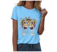 Oversized T Shirt Damen Kurzarm Pulli Oberteil Casual Lockere Basic Tee Shirts Kurzarm Rundhals Tshirt Basic Tee Tops Bauchtasche (Sky Blue, XXL)