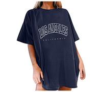 Oversized Tshirt Damen Los Angeles Oberteile Sommer Sweatshirt Kurzarm T Shirt Baumwolle Locker Lässig Sport Bluse Aesthetic Streetwear Klamotten Tops T-Shirt für Damen Teenager Mädchen