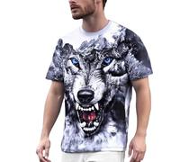 Oversized Tshirt Herren Kurzarm, Basic T Shirt Herren Rundhals, T-Shirt mit Wolfskopf Aufdruck Leicht Luftig Sommer Oberteile Mode Tierdruck T-Shirts Casual Locker Tshirts Regular Fit Shirts