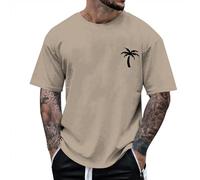 Oversized Tshirt Herren Rundhals Kurzarm Lose Sommer Oberteile Mode T-Shirt mit Los Angeles Palme Grafik T Shirts Vintage Drucken Streetwear Beiläufig 2024 Tops Tee Shirt Männer Sportshirts Khaki XL