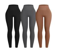 OVESPORT Damen-Leggings, gerippte, nahtlos, hohe Taille, Workout, Fitnessstudio, athletische Yogahose, 3 Stück