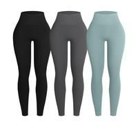 OVESPORT Damen-Leggings, gerippte, nahtlos, hohe Taille, Workout, Fitnessstudio, athletische Yogahose, 3 Stück