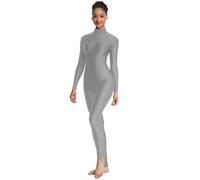 OVIGILY, Langärmeliger Tanzanzug für Erwachsene, Hoher Halsausschnitt, Ganzkörperanzug, Spandex, Catsuit, Grau, L