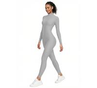 OVIGILY, Langärmeliger Tanzanzug für Erwachsene, Hoher Halsausschnitt, Ganzkörperanzug, Spandex, Catsuit, Grau, L