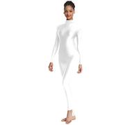 OVIGILY, Langärmeliger Tanzanzug für Erwachsene, Hoher Halsausschnitt, Ganzkörperanzug, Spandex, Catsuit, Weiss/opulenter Garten, M